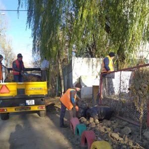 Continuă procesul de evacuare a frunzișului de pe teritoriul grădiniței – creșă nr.67