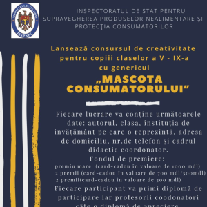 Concursul de creativitate pentru copiii claselor a V – IX-a cu genericul „Mascota Consumatorului”